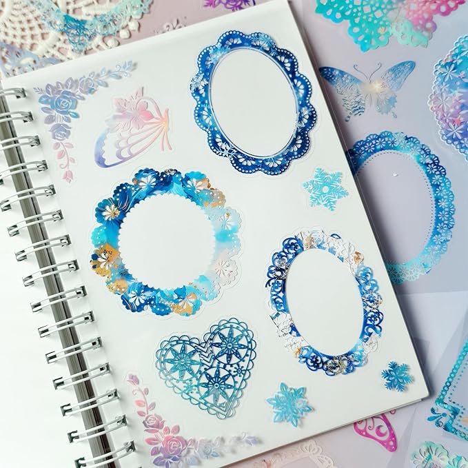 130 Pcs Pastel Fade-Resistant Lace Scrapbook Stickers - Vintage Colorful Butterfly Feather Embellishments, Waterproof Reusable DIY Decor for Journal Wedding Photo Album Craft Gift Seasonal Projects