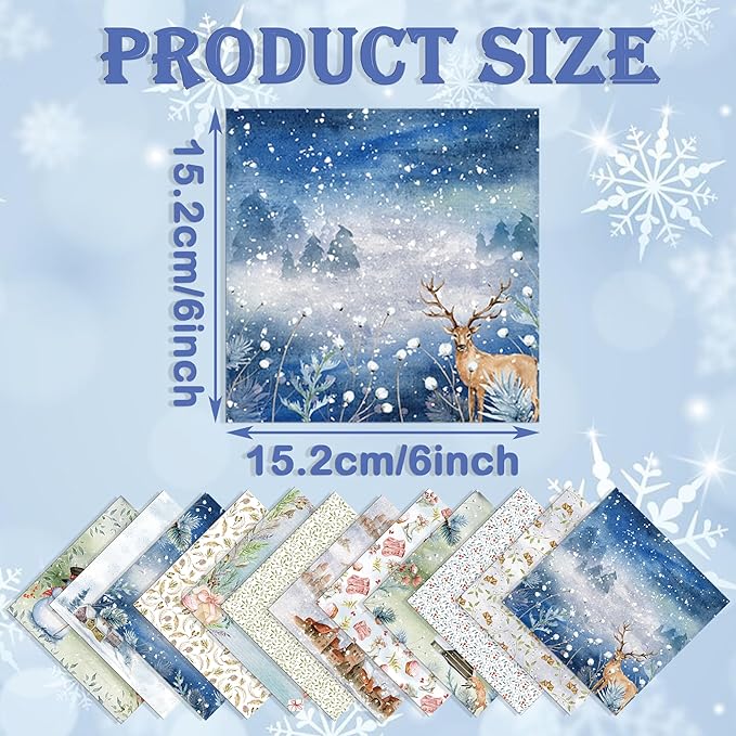 Christmas Pattern Scrapbook Paper, 6 Inch Card Production Supplies, 24 Sheets Single Sided Acid-Free Cardstock Greeting Card, Handmade Gift Journaling Craft Kits (F-style)