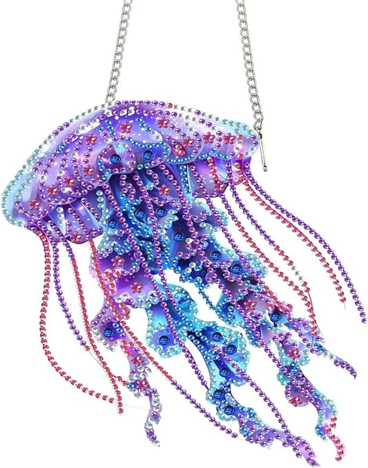 Yomiie Jellyfish Sun Catcher Window Hanging - DIY Double Sided Marine Life Diamond Painting Pendant Kit, Acrylic Diamonds Art Ornament for Front Door Sign & Indoor/Outdoor Garden Decor(8x8 inch)