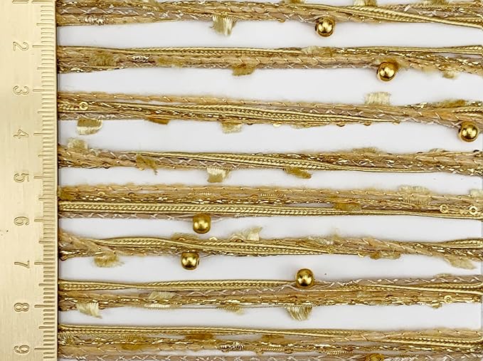 Artisanal Yarn Collection Multifiber Multicolored Fancy Yarn with Golden Beads for Knitting Crocheting Crafts DIY, Set of 3 Rolls (Golden Beads)