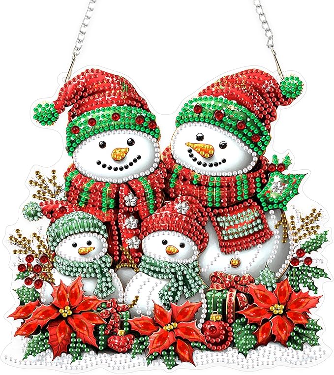 TOSTOG Hanging Diamond Art Kits for Adults, Christmas Snowman Diamond Paintings for Adults, Window Pendant Diamond Art Kits, 5D Diamond Paintings Hanging Pendant Kit Wall Decor and Gift