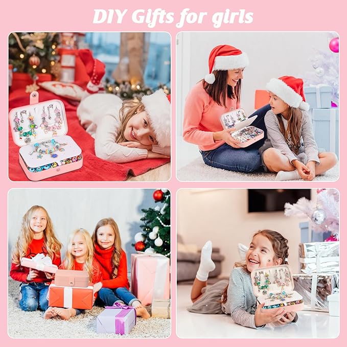 YJK Charm Bracelet Making Kit, DIY Jewelry Making Kit Christmas Gifts for Girls 5-12 Years Old, Beaded Jewelry Making Kit with Jewelry Box, Creative Crafts for Girls (Multicolor)