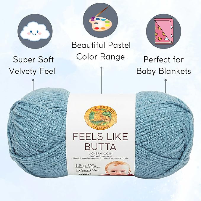 Lion Brand Feels Like Butta Dusty Blue 215-108 (3-Skeins - Same Dye Lot) Worsted Medium #4 Polyester Yarn for Crocheting and Knitting with Project Bag