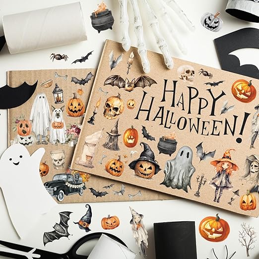 JarThenaAMCS 39.2 Ft Halloween PET Washi Tape 4 Rolls Pumpkin Ghost Witch Bats Transparent Adhesive Masking Tape for Cut & Use as Halloween Stickers Scrapbook Journal DIY Crafts Wrapping
