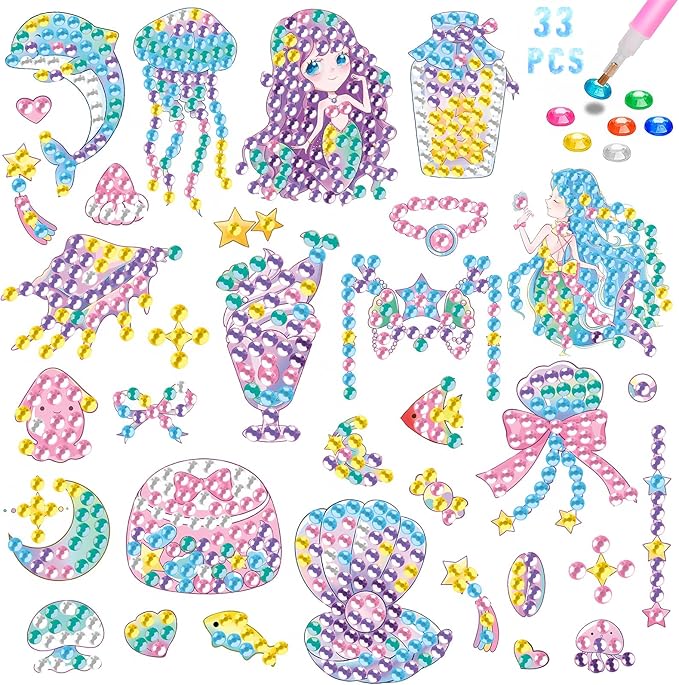 Viicoor 33 PCS Mermaid Diamond Painting Sticker Kit Summer DIY Art Craft for Girls (Mermaid-33P)