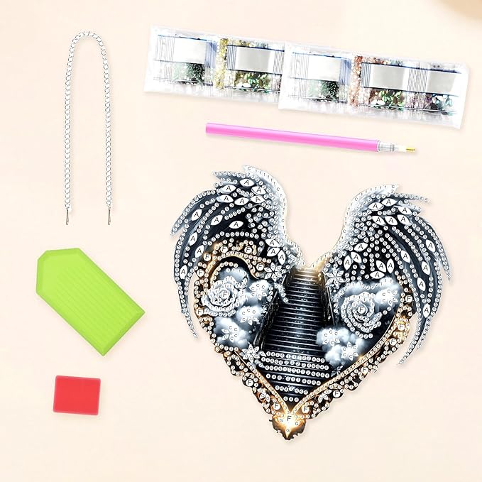 Lxmsja DIY Angel Wings Diamond Painting Hanging Ornament, Double-Sided Acrylic Stairway to Heaven Diamond Art Kit, Special Shaped Suncatcher Hanging Pendant Window Art Kit 7x8 inch