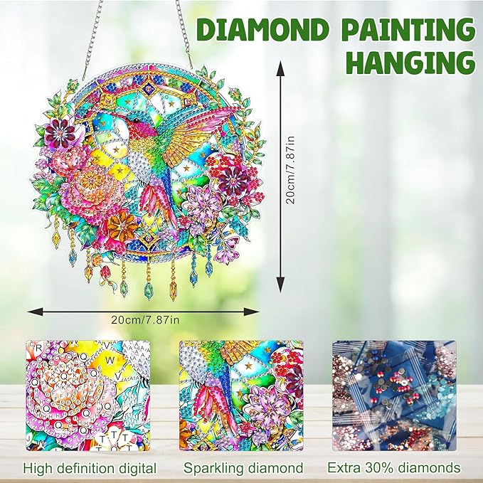 MAXBYE Hanging Diamond Art Kits for Adults Hummingbird, Special Crystal Double Sided Pendant DIY Diamond Art Painting Kits for Beginners Gift Wall Home Decoration