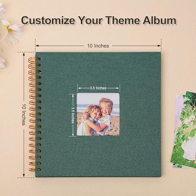 Scrapbook Photo Album 10x10 Inches 80 Pages Hardcover Kraft Paper Linen Cover Scrap Book Memory Book DIY Scrapbook Albums for Wedding Baby Boyfriend Travel Anniversary Family, Green