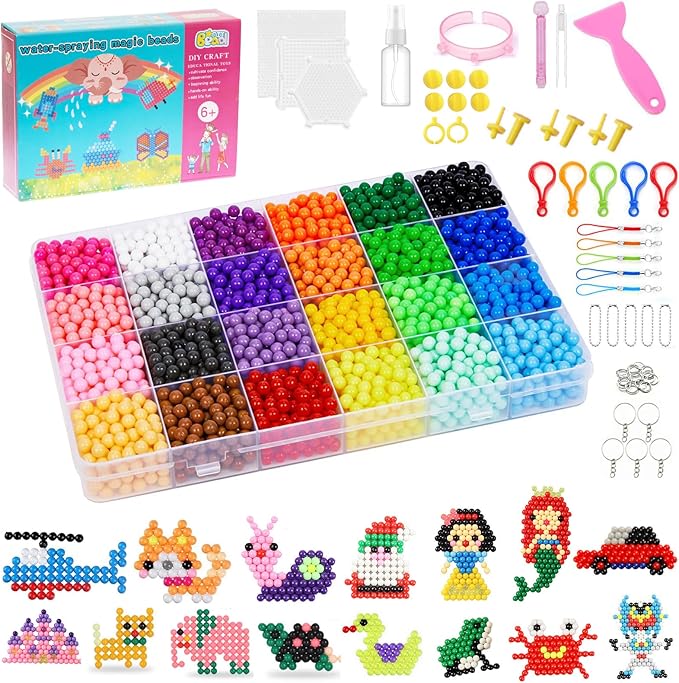 sigowal 3000 pcs non-iron fuse beads kit, 24 colors 5mm water fuse beads for kids, no heat bead creative refill set diy starter gift for new years, birthdays, christmas