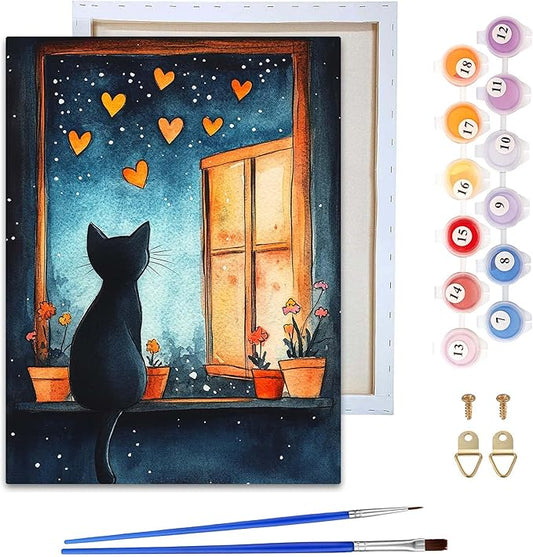 Reofrey Framed Paint by Numbers Kit for Adults & Beginner - 8x12 Inch Canvas Cat Animal Paint by Numbers - Educational & Creative Art Set for Beginners - Perfect for Home Wall Decoration C1970
