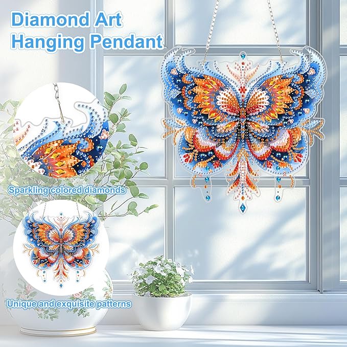 TOSTOG Diamond Art Hanging Kits for Adults, Butterfly Diamond Painting for Adults Window Pendant, Magical Butterfly Special Shape Diamonds Diamond Painting Hanging Pendant Kit for Decor Gift