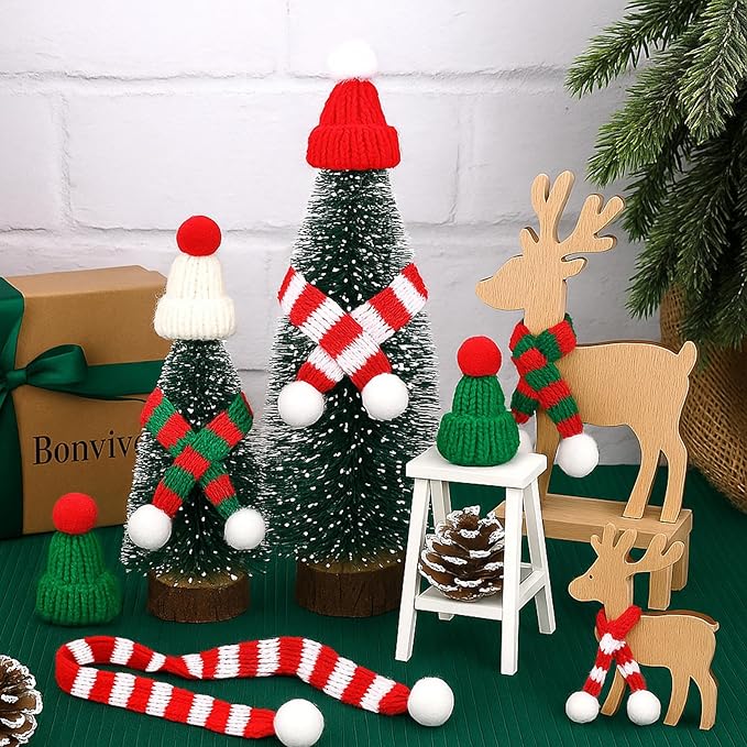 30 Pcs Mini Christmas Hats and Scarf Set – Small Santa Hats for Crafts, Mini Santa Hats for Dolls, Mini Snowman Hats & Finger Scarves, Tiny Christmas Hats for Mini Trees, DIY Christmas Decorations Kit
