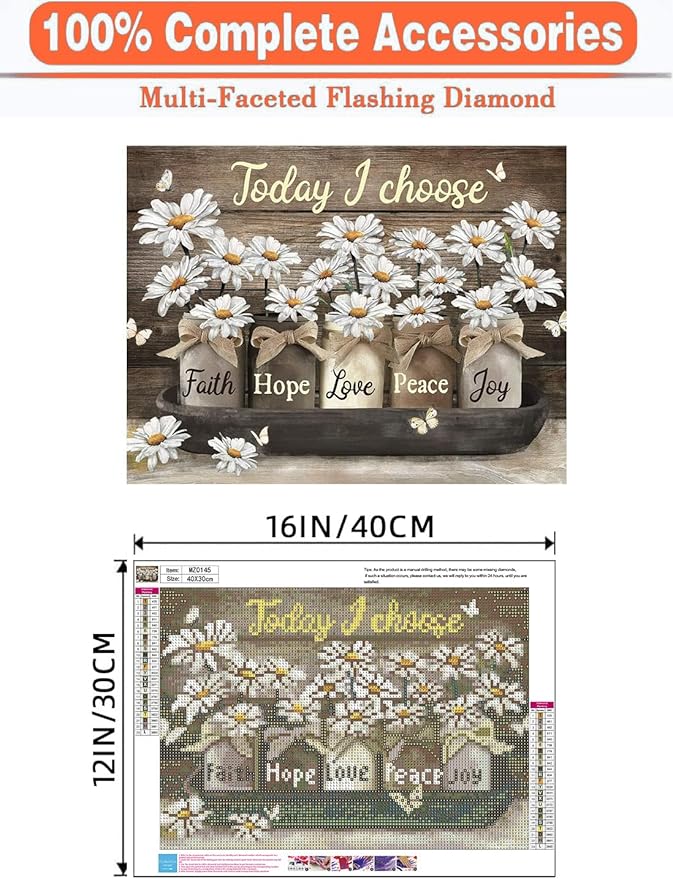 Axquilon Diamond Art Kits for Adults, Inspirational Diamond Painting Kits for Beginners, 5D Daisy Round Full Drill Gem Art for Adults, Paint by Diamonds Pictures DIY Crafts Kits 16x12inch