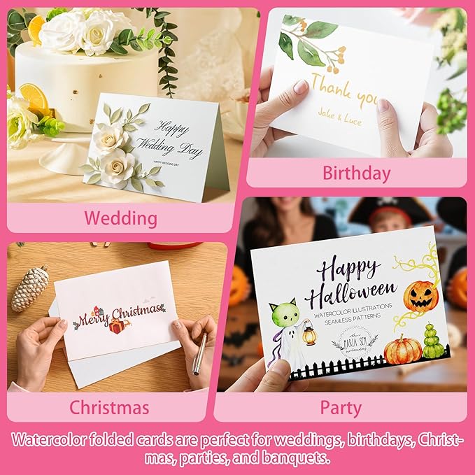 LUNARM 50 Sets Blank Watercolor Cards with Envelopes, Heavyweight 5x7 Inch 140lb/300GSM Greeting Card Paper for Wedding Invitation, Notecards, Painting cards and Thank-You Cards DIY Craft