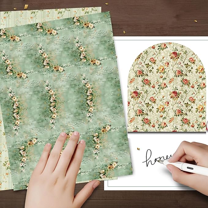 12x12 Scrapbook Paper, 24 Sheets/24 Designs Vintage Green Scrapbook Paper Set, Double-Sided Garden Pattern Floral Decorative Craft Paper For DIY Card Making Photo Album Journal Decor