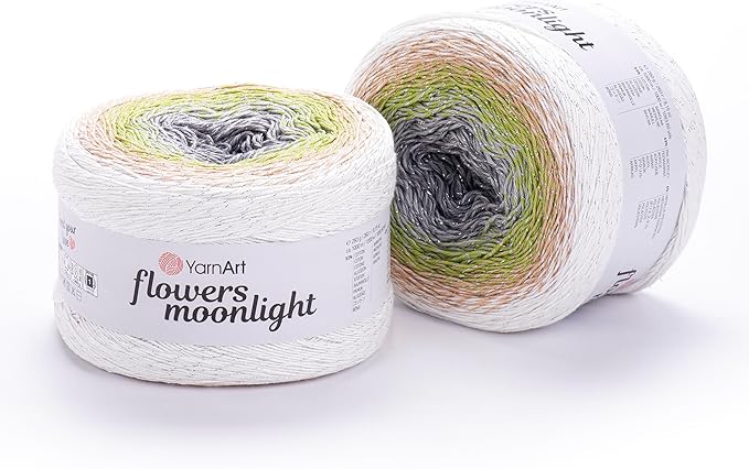 YarnArt Flowers Moonlight – Gradient Cotton Acrylic Yarn with Metallic Lurex, 9.17oz (250g), 1093 Yards – Shiny, Multicolor Cake Yarn for Crochet, Knitting, Shawls & DIY Projects (3274)
