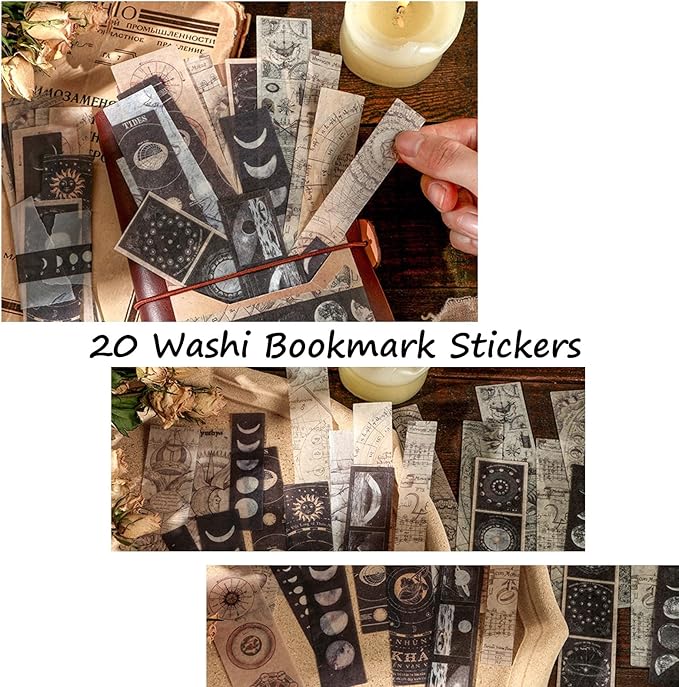 Vintage Aesthetic Scrapbook Supplies Kit with Scrapbook Paper, Stickers for Scrapbooking, DIY Albums, Junk Journals, Bullet Journals, Celestial Universe Planets Space Collage Decor (Dark4 125 Pcs)