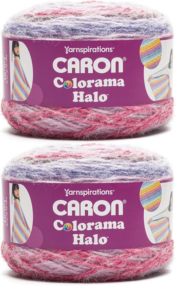 Caron Colorama Halo Striped - 2 Pack of 481 Yards/8 oz Pansy Purple 71% Acrylic 18% Nylon 11% Polyester Yarn