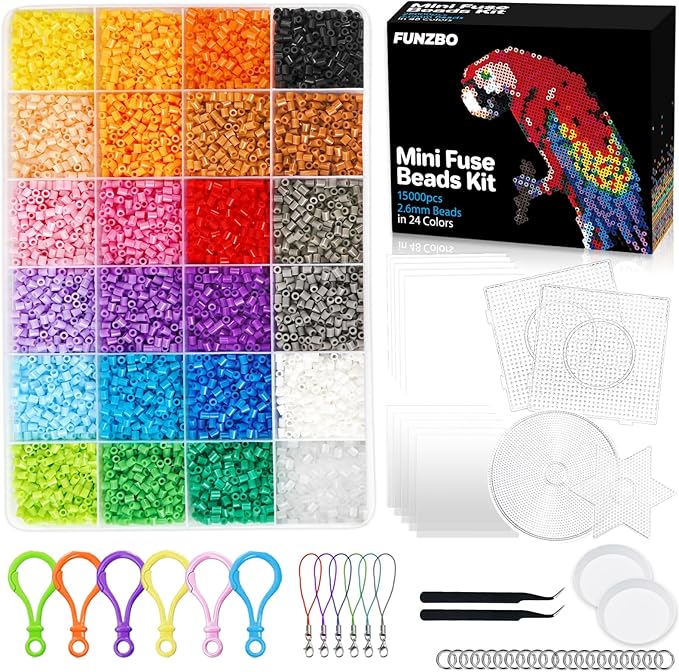 funzbo 15000 2.6mm mini size fuse beads set - 24 colors, christmas toys and crafts, arts and crafts, kids room decorations, christmas gifts for girls, boys, kids and teens (non standard size)