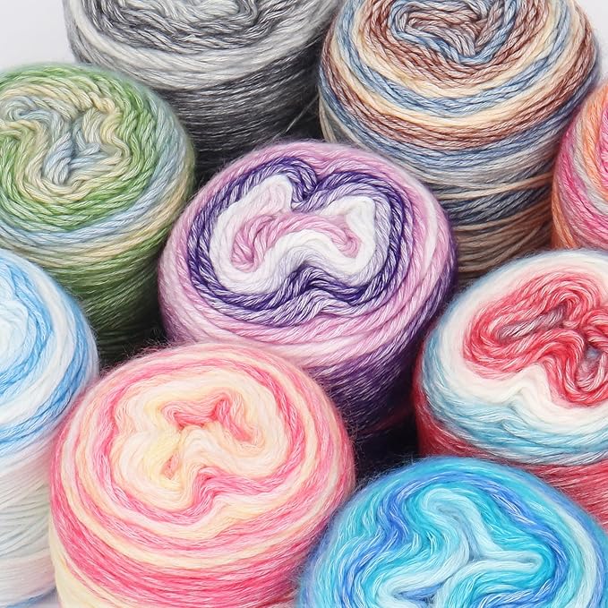 Aeelike Cake Yarn for Crocheting, 3 Skeins Gradient Yarn 100g (3.52 oz) 245m (267 Yards) # 3 Light Weight, Soft Ombré Yarns Fairyland Yarns Rainbow for Making Colorful Crafts, Mint Green Gradient