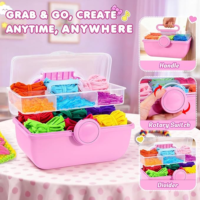 478 Pcs Weaving Loom Kit with Portable Case, Perfect for Making Handbags, Potholder Maker, Bracelet for DIY Crafters & Makers, Complete Craft Kit with Hooks, Gift for Christmas, Birthday,Pink