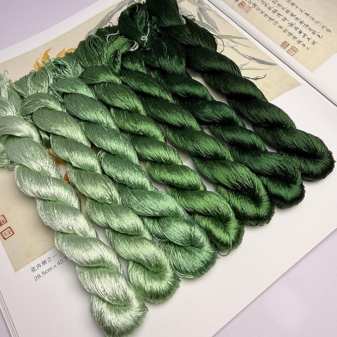 100% Nature Mulberry Handmade Embroidery Silk Thread Woven Jewelry Accessory Artificial Flowers Cross Stitch Floss DIY Sewing Kits 7 Gradient Colors 22m Each (10)