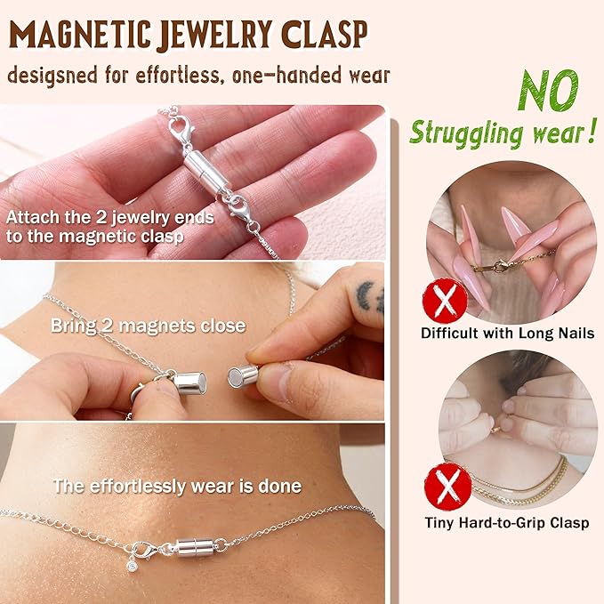 KRFY Extra Strong Magnetic Necklace Clasps and Closures, Necklaces Separator for Layering Stacks, Necklace Chain Extenders for Women, Magnet Detangler Clasp Jewelry Bracelet 11Pcs Silver Color