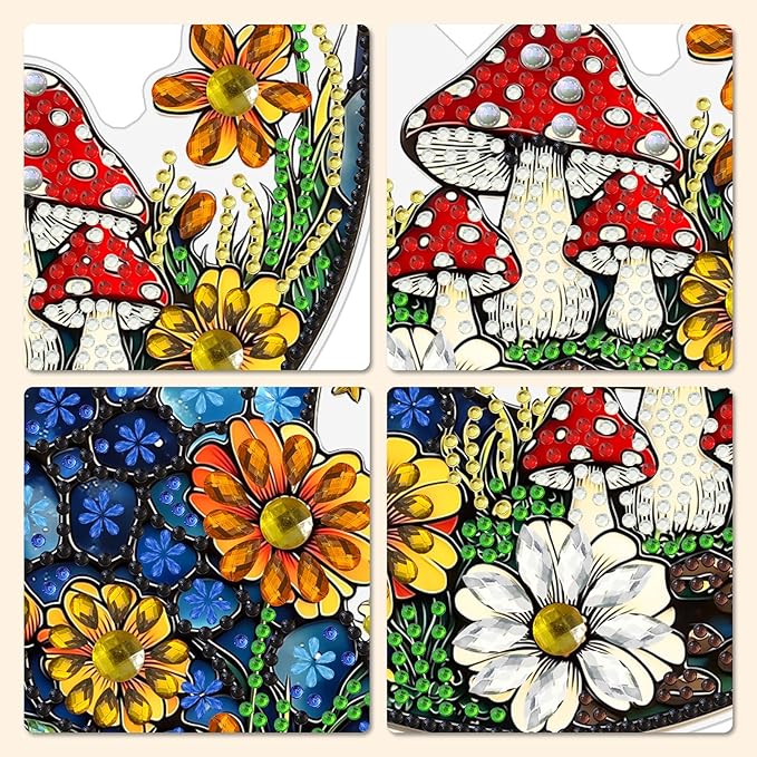 MXJSUA Flower Mushroom Diamond Painting Art Window Suncatchers, Diamond Art Kits for Adults Hanging Ornaments with Chain, 5D Special Shape Crystal Diamond Pendant Accessories for Decor Gift 8x8 Inch