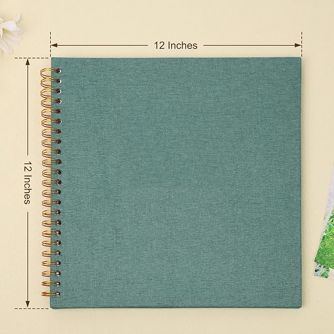 Scrapbook Photo Album 12x12 Inches 80 Pages Hardcover Kraft Paper Linen Cover Scrap Book Memory Book DIY Scrapbook Albums for Wedding Baby Boyfriend Travel Anniversary Family, Green
