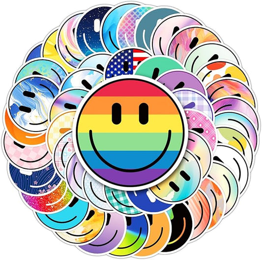wercokt 50pcs smiling face stickers, cute water bottle stickers for kids, for teaching rewards, notebooks, stationery, luggage, cartoon pvc happy sticker