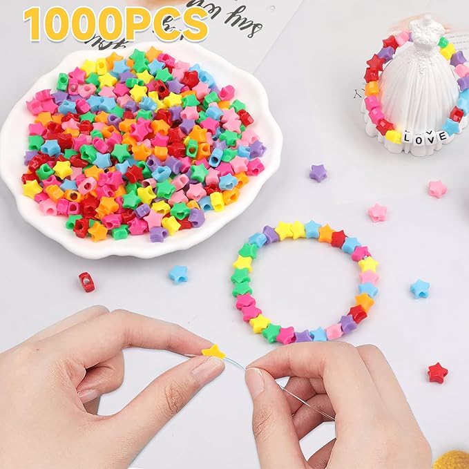 gmma 1000pcs star pony beads shapes for friendship bracelets valentine's day colourful rainbow beads for diy jewelry making bracelet necklace party decoration supplies