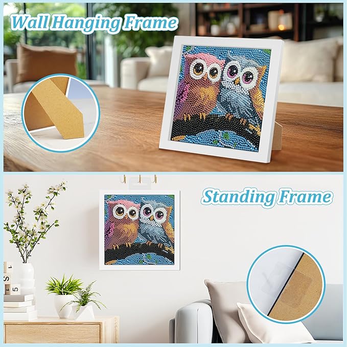 SENQAO Owl Diamond Art Kit for Adults with Frame Art and Crafts for Adults Ages 6-8 -10-12 Easy to DIY Diamond Art for Adults and Adult Beginners Home Wall Decoration 7.1x7.1inch