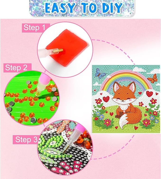 Dlylust Fox Diamond Art Kits for Kids with Frame, Gem Art for Kids Ages 4-8-12, Easy Diamond Painting Kit with Beautiful Package for Gift Home Wall Decor