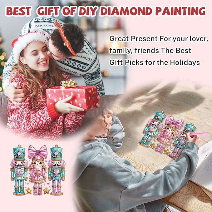 Bowetile Christmas Diamond Art Hanging Kits for Adults, Diamond Art Suncatchers Nutcracker, 5D Special Shape Diamond Painting Pendant Window Ornament Christmas Gifts for Home Door Wall Decor