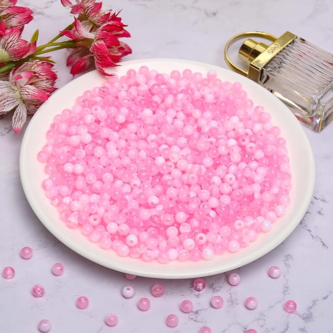 bonny boxx 1000pcs 6mm pink jade round beads, smooth acrylic balls, plastic resin gumball bubblegum chunky beads for necklace & bracelet making, crafting supplies