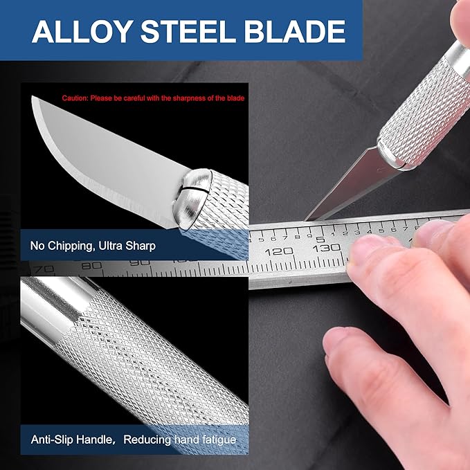 16 Pcs Premium Precision Craft Knife Set, 10 Replaceable Carbon Steel Blades, Hobby Knife for Scrapbooking, Stencil, Architecture, Wood/Leather Working