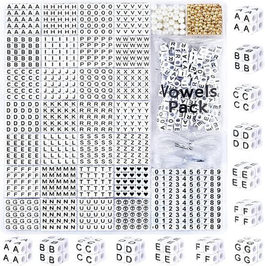 Alphabet Beads - 1270Pcs Square Acrylic Letter A-Z With Extra Vowels, Numbers and Spacers - Ideal for Bracelets, Necklaces, Friendship Kits
