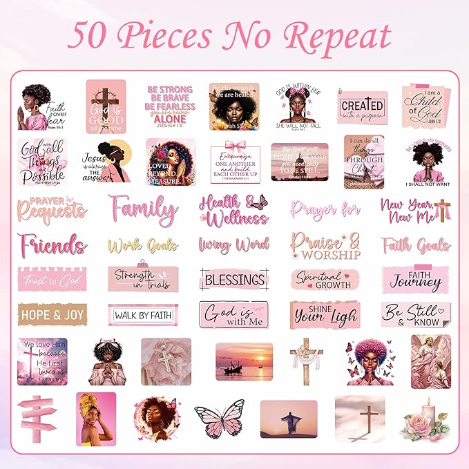 Black Women Prayer Board Supplies - Vemfare 162 Pcs Prayer Board Kit with Pins Envelope Bible Verse Quotes Cards, Pink Scrapbook Stickers, Bible Study Supplies for Women (Not Cork Board)