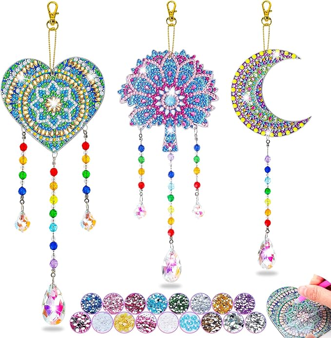 Gift for 6-7-8-9-10 Yeal Old Girls Boys: Arts and Crafts for Kids Age 6-8-10-12 Diamond Art Wind Chimes Kit for Girl Toys Age 5-11 Present Sun Catcher DIY Paint by Numbers for Adult Gem Painting Kit