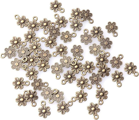 Ruwado 50 Pcs Little Flowers Charms Metal Vintage Cute Vintage Small Flower Pendants for Jewelry Making Kit Bracelet Necklace DIY Making Crafting Project Accessories Supplies (Bronze)