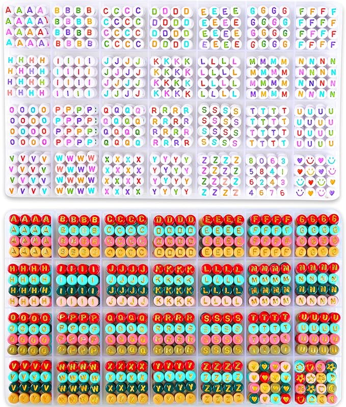 L'EclatDina 1900+ PCS Letter Beads, 2 Box Set Alphabet Beads for Bracelets, Round Number & Heart, 5m Elastic String Jewelry Making Kit, Ideal Present for Friendship Bracelets (Multicolor)