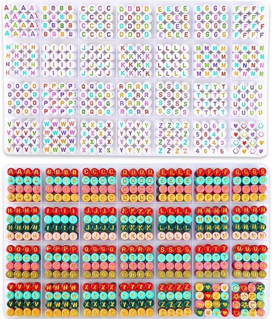 L'EclatDina 1900+ PCS Letter Beads, 2 Box Set Alphabet Beads for Bracelets, Round Number & Heart, 5m Elastic String Jewelry Making Kit, Ideal Present for Friendship Bracelets (Multicolor)