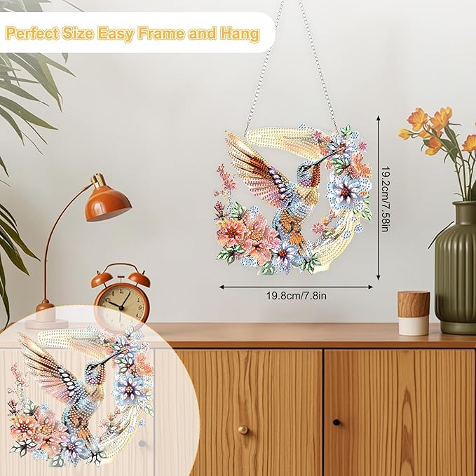 TOSTOG Bird Wreath Diamond Art Pendant Kits for Adult, Flower Diamond Painting Hanging Kit for Beginners, 5D DIY Crafts Gem Art, Waterproof Full Accessories for Home Decor Idea 20 * 20 cm/8 * 8 in