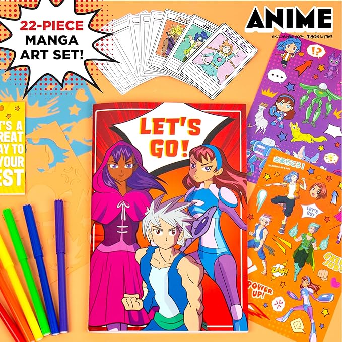 Made By Me Anime Color & Design Artist Set, 22-Piece Art Set, How to Draw, Create Comics, Make Manga & Sketchbook, Gifts for Enthusiasts, Arts & Crafts for Kids 6+