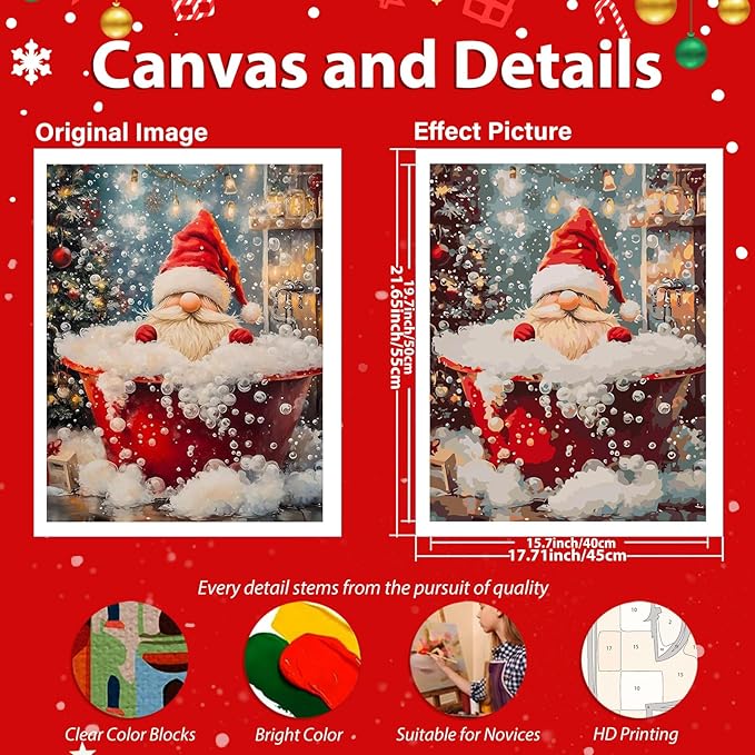 Christmas Gnome Paint by Number for Adults, Christmas Paint by Numbers Kit for Adults Beginners, Painting by Number DIY Crafts for Gift Home Decor 16x20 in