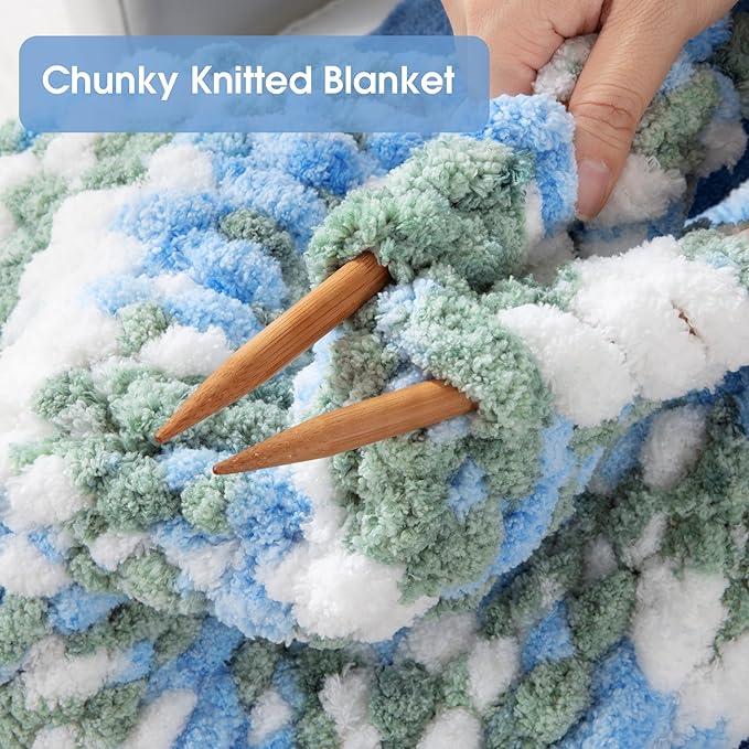 MABOZOO Tie Dye Chunky Yarn for Crocheting 8 Pack,Blue Fluffy Jumbo Chenille Yarn,Soft Plush Yarn Bulky,Giant Thick Fuzzy Yarn for Hand Knitting or Arm Knitting (31.7 yds,8 oz Each Skein)