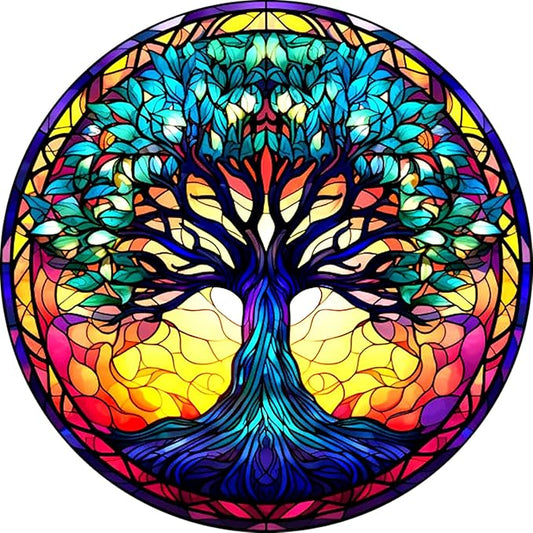 Meothan 5D Stained Glass Diamond Painting Kits for Adults, Tree of Life Diamond Art Kits for Adults Beginners, Tree Diamond Painting Full Round Drill Crafts Kit for Home Wall Decor Gift 12x12in