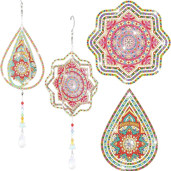 Queekay 2 Pieces 3D Diamond Painting Wind Chime Diamond Art Suncatcher Kits Three Dimensional by Number Hanging Ornament Double Sided Crystal Suncatcher Window Decor for Home Wall Garden(Drop)