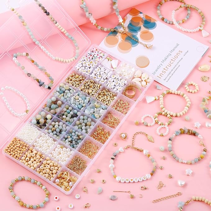 Wurosi 1927 PCS Jewelry Making Supplies Kit, Charm Bracelet Making Kit for Adults, Natural Stone Beads for Irregular Natural Stone, DIY Bracelet/Necklace/Earring/Rings