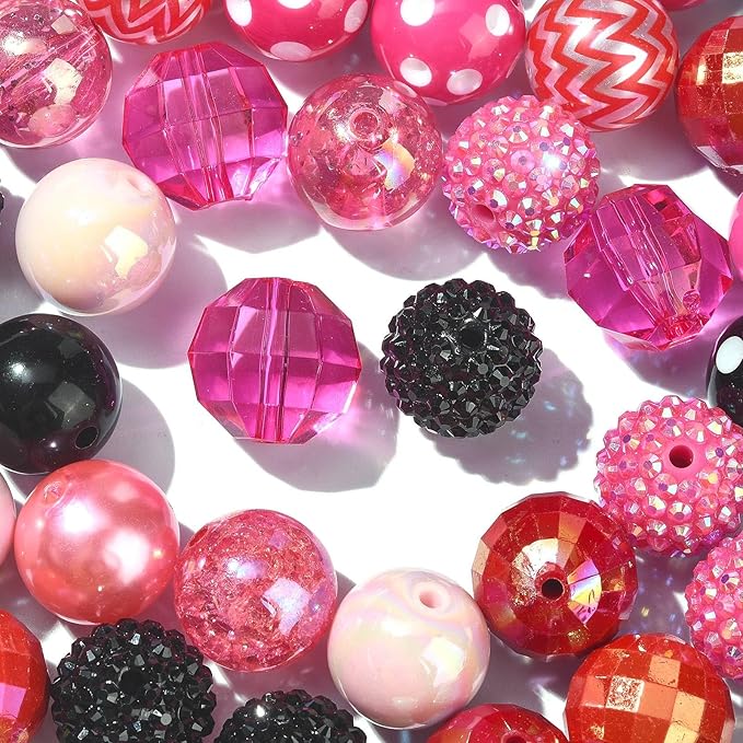Ipotkitt 50 Pcs 19~20mm Acrylic Beads Sets Colorful Resin Bubblegum Round Spacer Beads Large Chunky Plastic Beads for Valentine's Day DIY Jewelry Decor